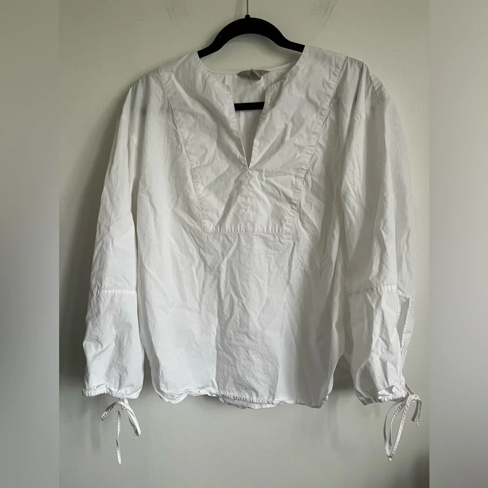 H&M Peasant Oversized Relaxed Cotton Blouse - White - S Small - Picture 1 of 7